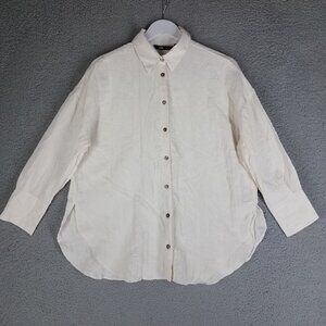 NEW Zara Crinkle Button Up Shirt Women's Medium Ivory Oversized Lightweight